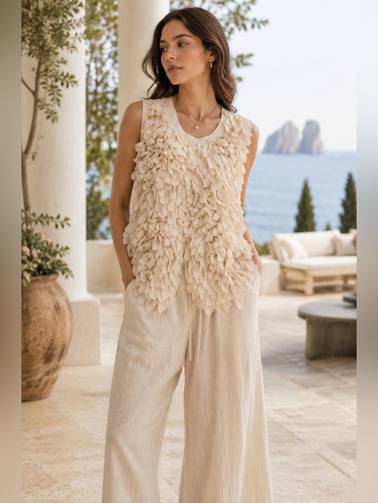 Brunello Cucinelli Tops - Brunello Cucinelli Silk Petal Appliqué Top Blouse sz M NWT